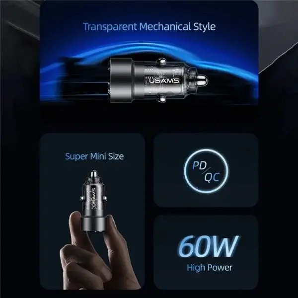 شارژر فندکی ۶۰ وات یوسامز CC208 شارژر فندکی ۶۰ وات یوسامز CC208