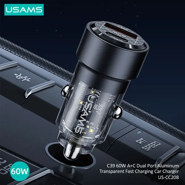 شارژر فندکی ۶۰ وات یوسامز CC208 شارژر فندکی ۶۰ وات یوسامز CC208