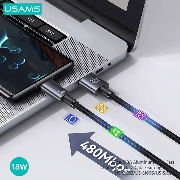 کابل تایپ سی ۰.۲۵ متری یوسامز SJ680 کابل تایپ سی ۰.۲۵ متری یوسامز SJ680